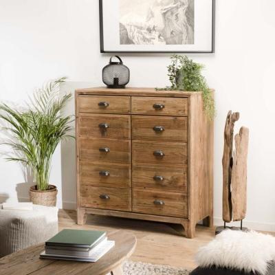 Meuble 2 tiroirs 2 portes avec deco faux tiroirs bois pin recycl&eacute;