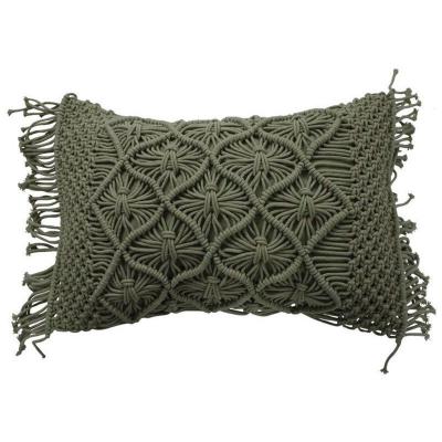 Coussin en coton tress&eacute; vert kaki taupe 40x60