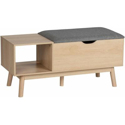 Banc d'entr&eacute;e Edda avec coffre de rangement et niche ouverte - Gris et bois