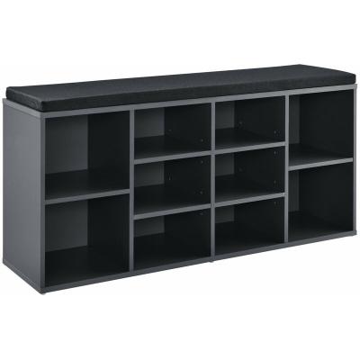 Meuble &agrave; chaussures banquette banc si&egrave;ge en tissu polyester 103 cm gris fonc&eacute; noir - Gris