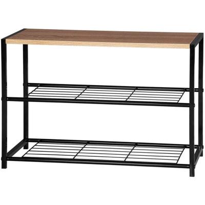 Meuble &agrave; chaussures en bois bancs &agrave; chaussures en m&eacute;tal pour couloir 63 cm noir 19_0000619 