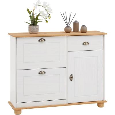 Idimex Meuble &agrave; chaussures en pin COLMAR, lasur&eacute; blanc et brun