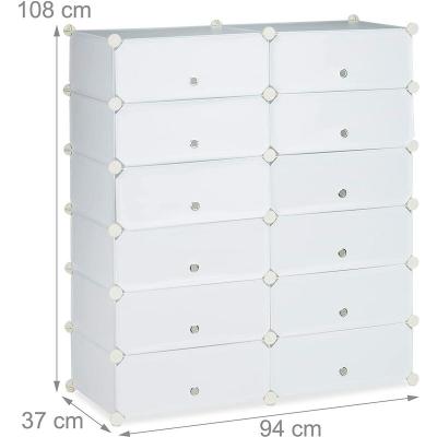 Meuble a chaussures etagere armoire rangement avec 12 casiers 24 paires blanc