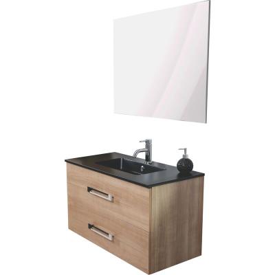 Meuble &agrave; suspendre LENCA - L90cm - Bois miel - M&eacute;lamin&eacute; - Livr&eacute; mont&eacute;