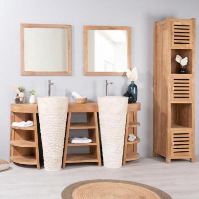 Meuble de salle de bain en teck Florence double 180cm + vasques cr&egrave;me