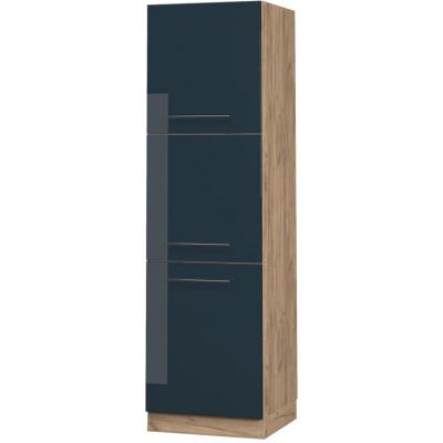 VICCO  Meuble pour Four Fame-Line, Bleu fonc&eacute; Brillant/Ch&ecirc;ne de Force dor&eacute;, 60 cm