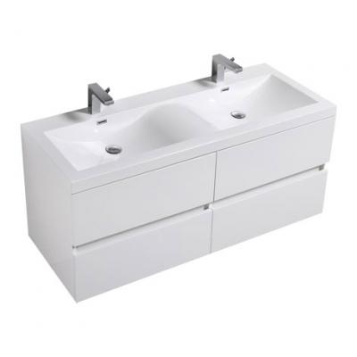 Meuble salle de bain design double vasque SIENA largeur 144 cm blanc laqu&eacute;