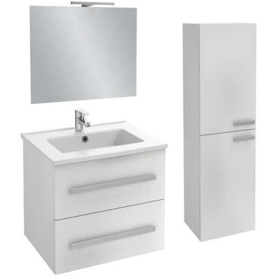 Meuble vasque Ola Up + colonne de salle de bain + miroir et spots , 58,5 x 46,5 x 52, blanc