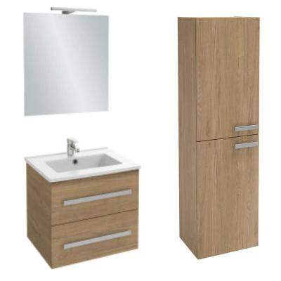 Meuble vasque Ola Up + colonne de salle de bain + miroir et spots , 58,5 x 46,5 x 52, ch&ecirc;ne
