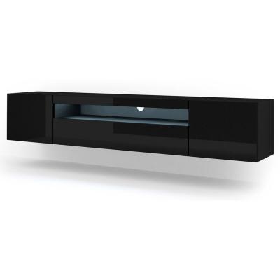 BIM FURNITURE Meuble TV noir fabriqu&eacute; en MDF et HDF avec rangement 