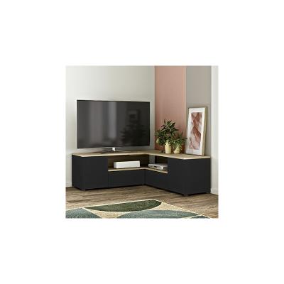 TEMAHOME  - Meuble TV ANGLE 130 noir et ch&ecirc;ne naturel - ch&ecirc;ne naturel