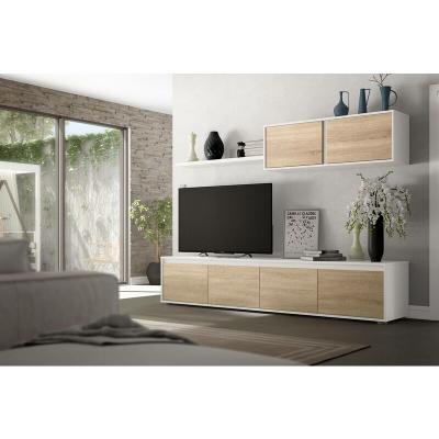 DMORA Meuble complet pour meuble TV de salon - 200 x 41 h43 - Style et design contemporain, blanc et ch&ecirc;ne