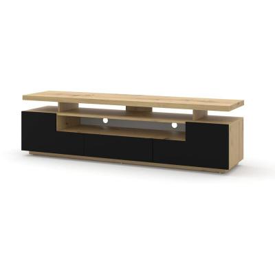 EVA Bim Furniture Meuble TV  180 cm ch&ecirc;ne artisanal / noir mat avec LED