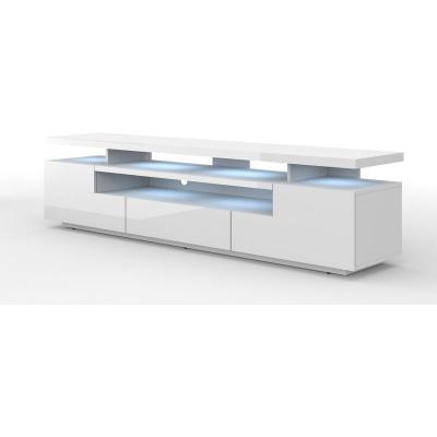 BIM FURNITURE Meuble TV bas Eva 195 cm blanc brillant avec LED