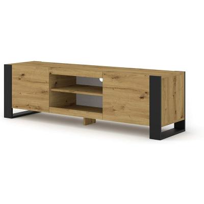 PETITS MEUBLES Meuble TV bas Mondi 158 cm Hi-Fi Commode avec pieds noirs Ch&ecirc;ne artisanal