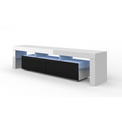  Commode moderne 190 cm blanc noir avec LED
