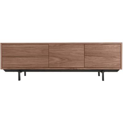 MILIBOO Meuble TV vintage en bois fonc&eacute; rangements ferm&eacute;s L160 cm MANNY