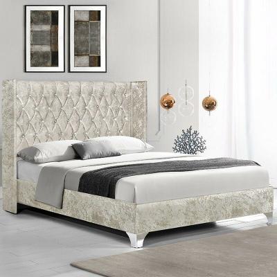 Lit capitonn&eacute; grand t&ecirc;te de lit Focuse - Beige - 160x200