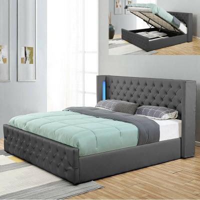 Lit coffre design avec led OSMOS - Couleurs - Gris, Tailles - 140x190