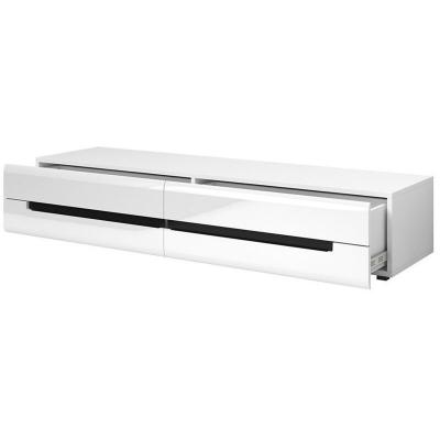 PRICE FACTORY Meuble TV 180cm Collection LUCIA. 2 tiroirs, coloris blanc, fa&ccedil;ades brillantes. Style design.