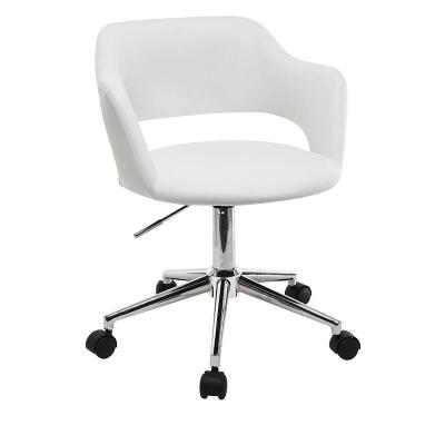 Chaise de bureau &agrave; roulettes design blanc et acier chrom&eacute; JESSY