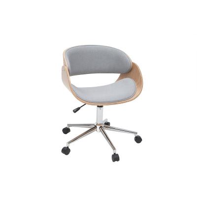 Chaise de bureau &agrave; roulettes tissu gris et bois clair bent