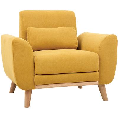 MILIBOO Fauteuil design effet velours jaune moutarde et bois clair ektor