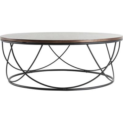 Miliboo Table basse ronde bois fonc&eacute; et m&eacute;tal noir D80 x H30 cm LACE 