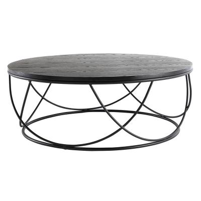 Miliboo Table basse ronde bois noir et m&eacute;tal noir D80 x H30 cm LACE 
