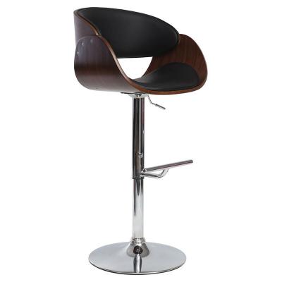 Miliboo Tabouret de bar design r&eacute;glable noir et bois fonc&eacute; BENT