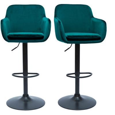 Tabourets de bar r&eacute;glables en tissu velours bleu p&eacute;trole et m&eacute;tal noir (lot de 2) amika