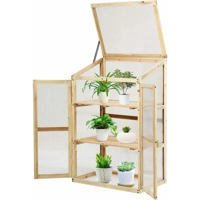  CostwayMini Serre de Jardin 60x45x100cm Vitrages Transparents en Polycarbonate avec Etag&egrave;res &agrave; 3 Niveaux Nature