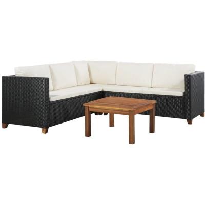 VIDAXL  salon de jardin 4 pcs avec coussins r&eacute;sine tress&eacute;e noir 44107