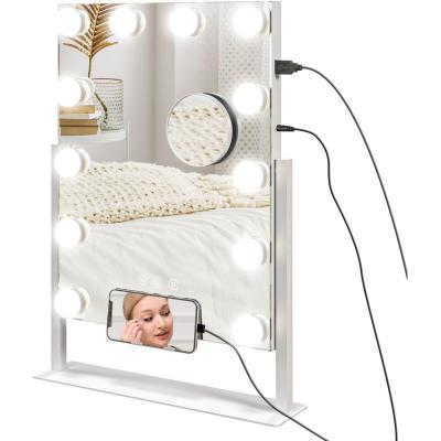 HOMCOM Miroir Hollywood LED 12 ampoules luminosit&eacute; r&eacute;glable rotation &agrave; 360&deg;