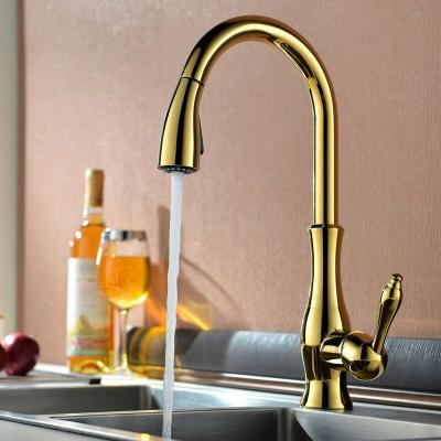 LOOKSHOP Mitigeur de cuisine moderne avec douchette et tuyau extractible dor&eacute;