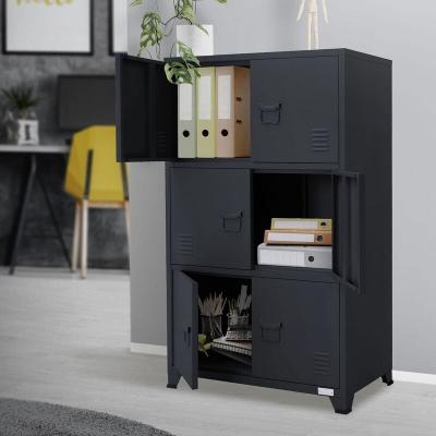 Armoire bureau anthracite 75x40x120cm acier classement 3 compartiments 6 portes 490011993
