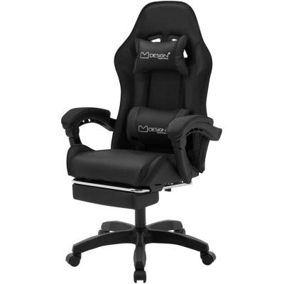  Chaise de gaming noir en PU avec repose-pieds dossier inclinable rotation 360&deg;