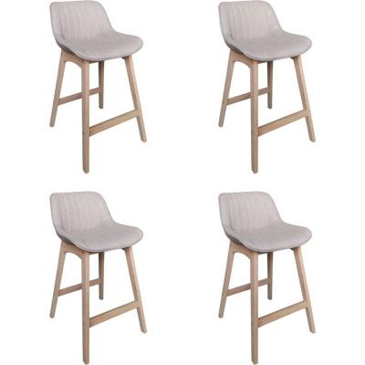 Tabourets de bar 65cm en ch&ecirc;ne et assise tissu gris clair mellow - lot de 4