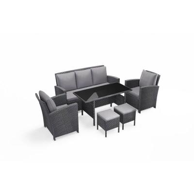 CONCEPT USINE Modena gris - Salon de jardin 6 pi&egrave;ces - R&eacute;sine tress&eacute;e 