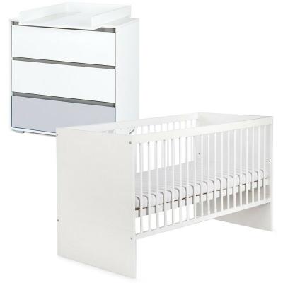 MONMOBILIERDESIGN Dalia ensemble commode &agrave; langer + lit b&eacute;b&eacute; &eacute;volutif blanc 120x60
