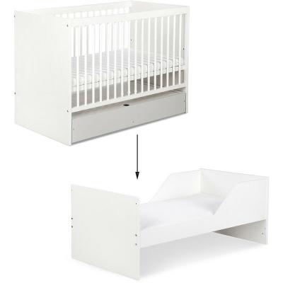 MONMOBILIERDESIGN DALIA Lit &eacute;volutif b&eacute;b&eacute; convertible en lit enfant 140X70 + tiroir Blanc
