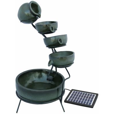 MONSTER SHOP Fontaine &eacute;nergie solaire&agrave; 4 niveaux de bols renversants vert 27606