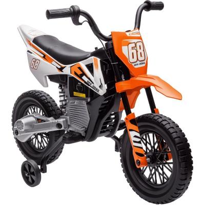 AIYAPLAY Moto Cross &Eacute;lectrique Dirt Bike Enfant 12v 2 Moteurs 2 Vitesses 2,4-5 Km/H Musiques Orange