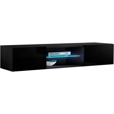 DESIGN AMEUBLEMENT Meuble de t&eacute;l&eacute;vision suspendu avec &eacute;tag&egrave;res de couleur noire Tenon Domensino