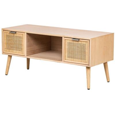 NORDLYS Meuble TV Scandinave AKITA En Bois 2 Tiroirs Rangement - Marron Clair