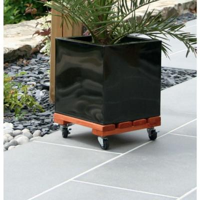 NORTENE Support &agrave; roulettes bois carr&eacute; ""Flora Roll Lasure"" - 40 x 40 cm