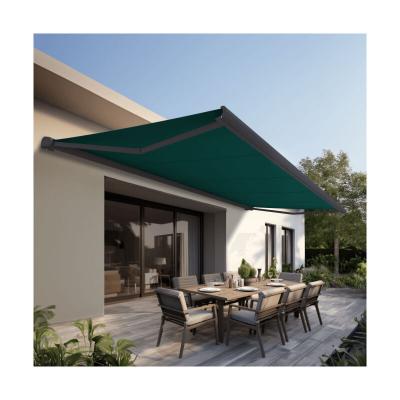 OMBRAZUR Store banne Coffre PROTECT 2 SMART Gris 5x3.5m Motoris&eacute; + Capteur Vent - Toile Verte