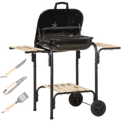 OUTSUNNY Barbecue &agrave; charbon 3 &eacute;tag&egrave;res - nombreux accessoires - acier &eacute;maill&eacute; noir