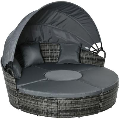 HOMCOM Lit canap&eacute; jardin modulable grand confort r&eacute;sine polyester gris