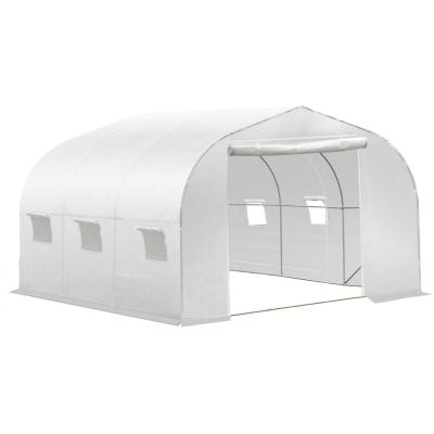 OUTSUNNY Serre tunnel jardin grande taille porte + 6 fen&ecirc;tres acier galvanis&eacute; PE haute densit&eacute; blanc